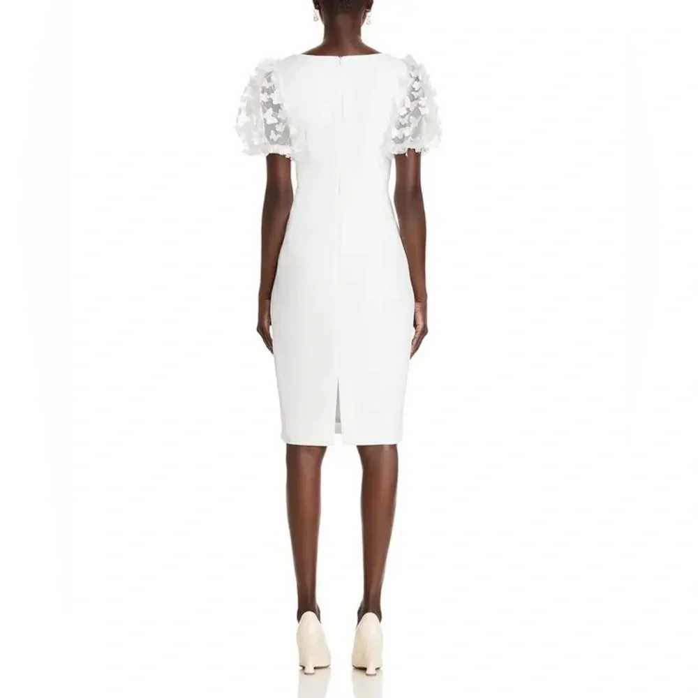 NWT ELIZA J 3d Applique Puff Sleeve Knee Length White Dress Sz 6 - Picture 4 of 13